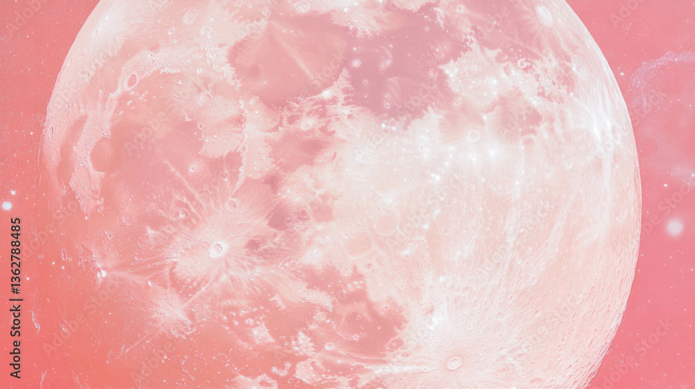 Fototapeta premium Surreal pink moon with chaotic texture for art design
