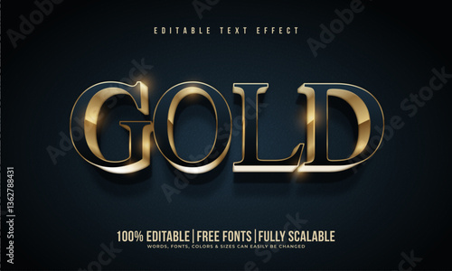 Glossy 3d gold text effect featuring shiny metal typography, logo or icon mockup, golden glitter light texture, sparkle overlay and royal luxury background for social media business marketing. 3d gold