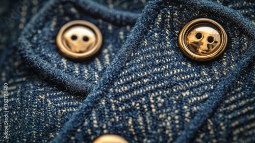 Obraz na płótnie Detailed View of Herringbone Fabric with Stylish Brass Buttons Fastened w salonie