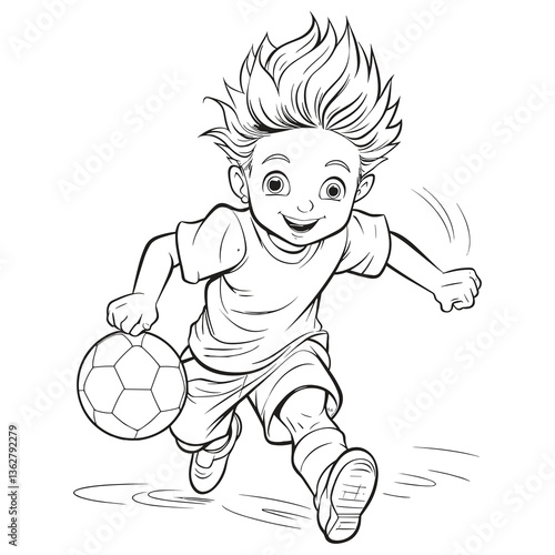 Cute Boy Playing Soccer – Cartoon Style Illustration