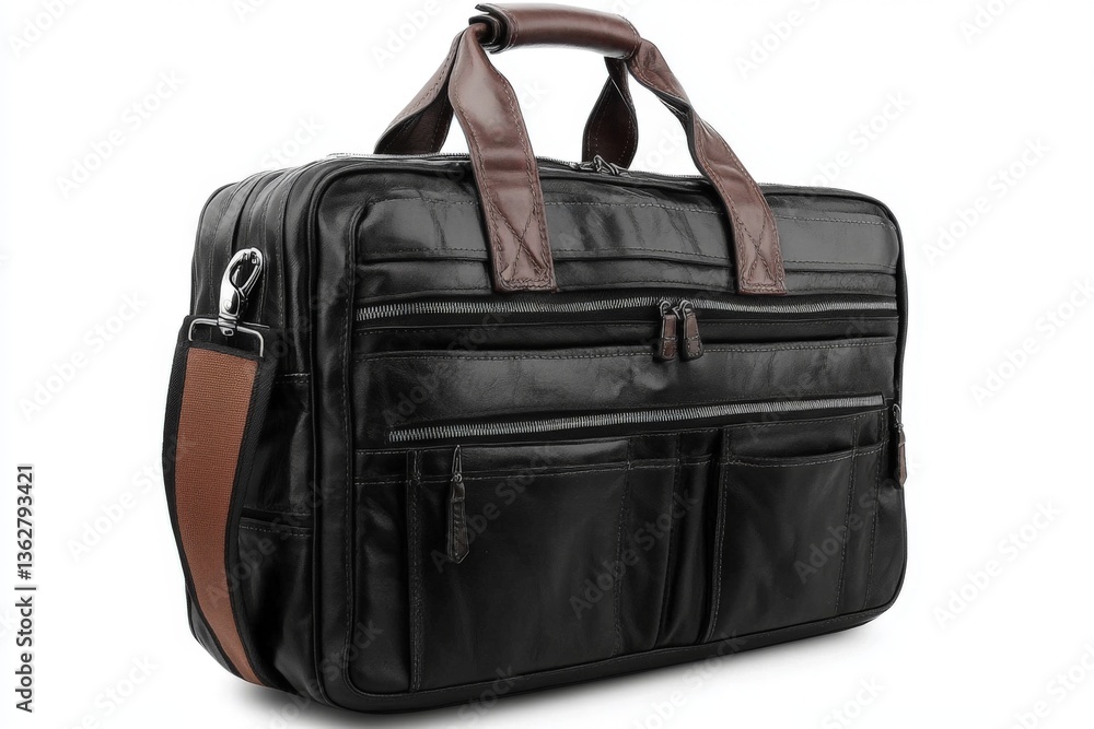 Naklejka premium Practical black leather laptop bag suitable for everyday use and business settings