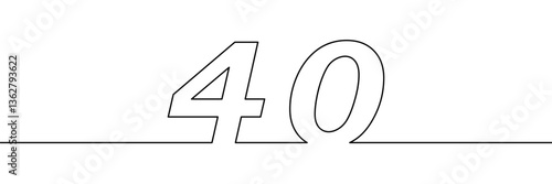 A single line drawing of a fourty symbol. One line icon. Continuous line fortieth number icon. Simple black outline of the number 40. Vector illustration.