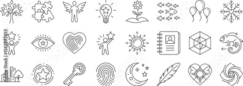 Unique, Individuality line icon set. Vector pictograms of personal identity, creativity, distinctiveness, highlighting diverse, self-expression, adaptation thin linear illustration.