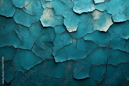 Textured blue wall showing cracked paint in an artistic and weathered look