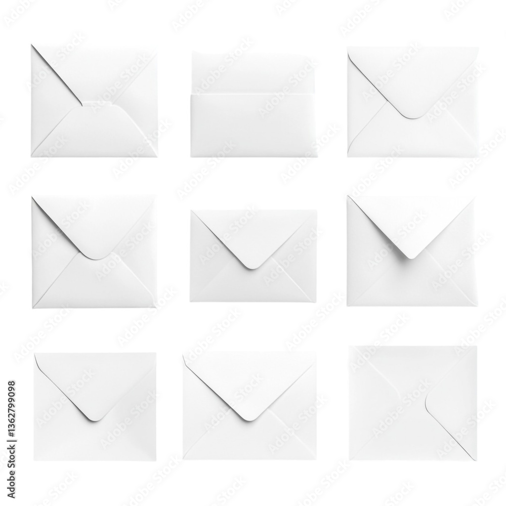 Blank white envelopes collection ready for mailing sending messages Blank white envelopes collection ready for mailing sending messages