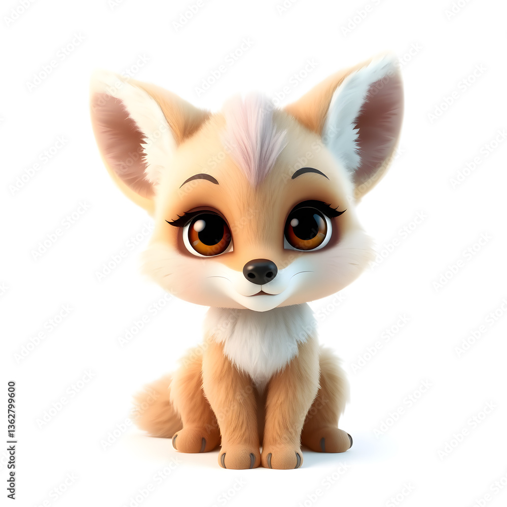 Coyote – 3D baby coyote, fluffy round ears, small chubby body, big curious eyes, pastel beige and lilac tones, white background. Generative AI Coyote – 3D baby coyote, fluffy round ears, small chubby body, big curious eyes, pastel beige and lilac tones, white background. Generative AI