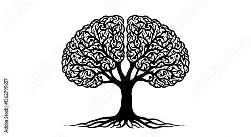 Brain Tree Silhouette Logo - Neural Network and Nature Connection