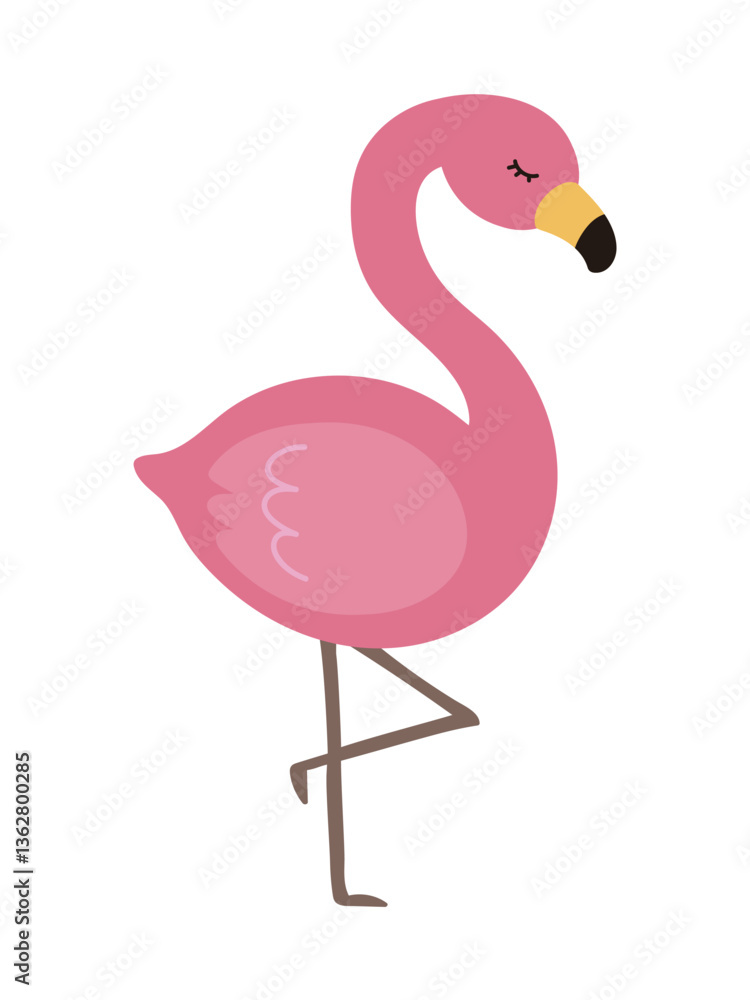 Fototapeta premium トロピカルなかわいいフラミンゴのイラスト