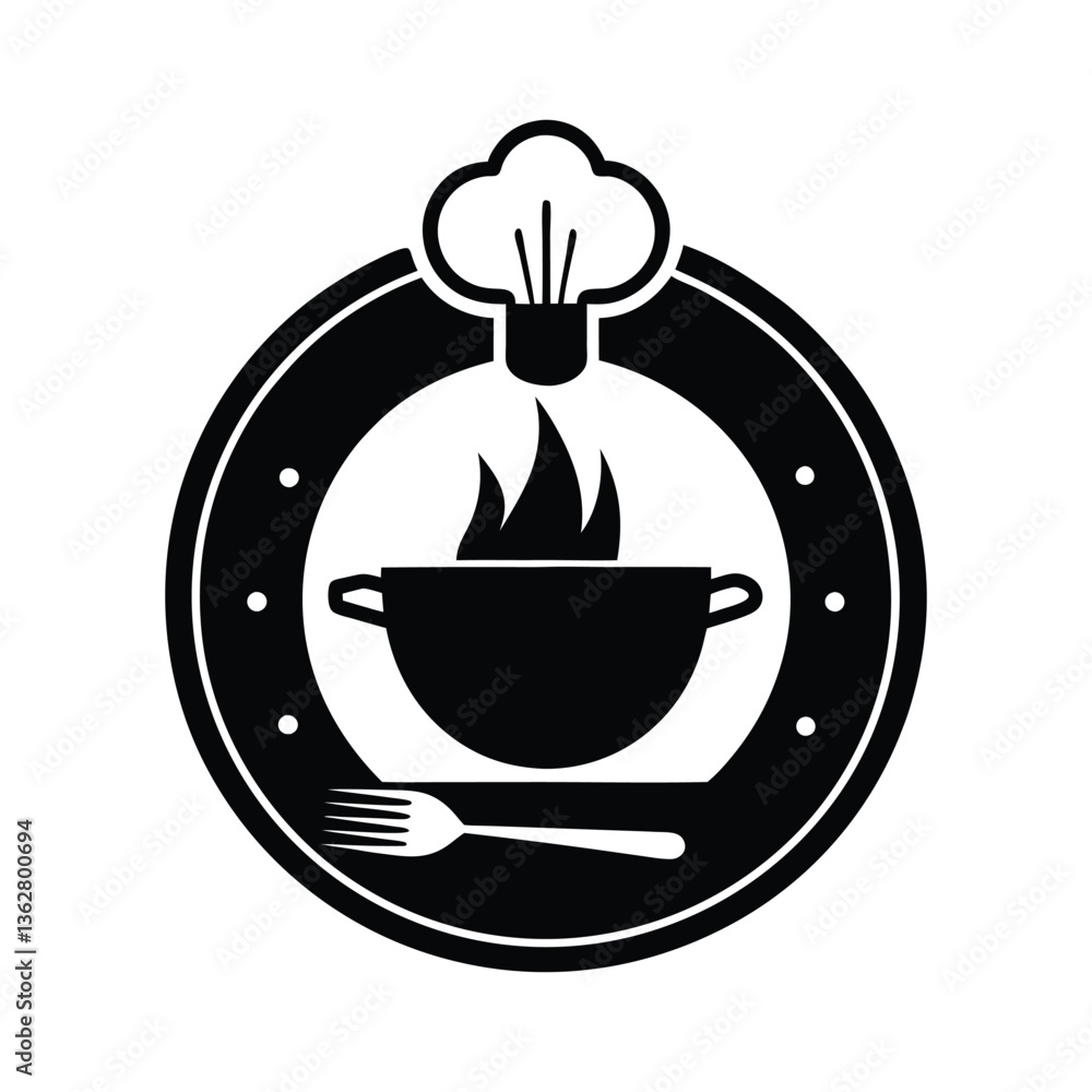 Cooking concept design with plate, spoon, fork, pot, in a vector illustration style Cooking concept design with plate, spoon, fork, pot, in a vector illustration style