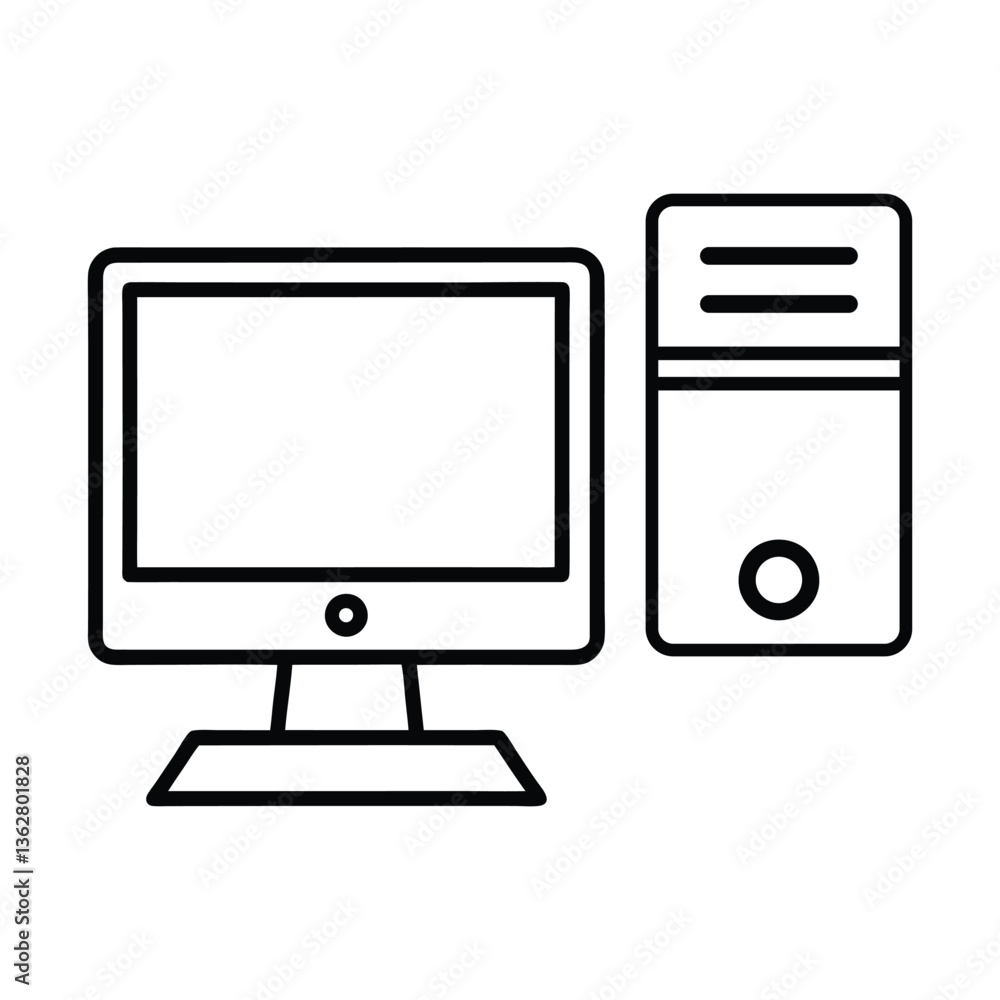 Line Art Illustration of a Classic Desktop Computer Line Art Illustration of a Classic Desktop Computer