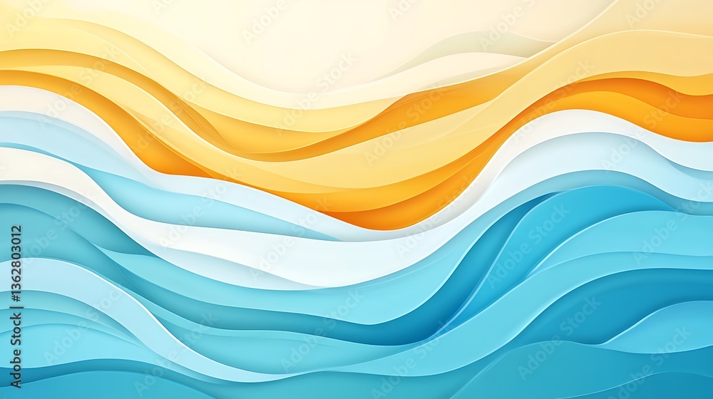 Fototapeta premium Ocean Waves and Sandy Beach: Vibrant Summer Paper Cut Illustration AI Generated