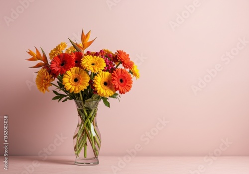 Wallpaper Mural Vibrant floral arrangement in glass vase on pink wall. Torontodigital.ca