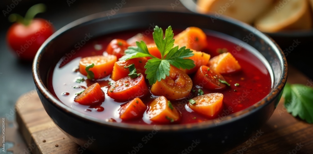 Hearty stew simmering in a rich red wine broth, stew, savory Hearty stew simmering in a rich red wine broth, stew, savory
