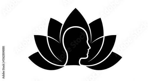 Lotus Flower with Meditative Head Silhouette Logo - Mindfulness and Serenity