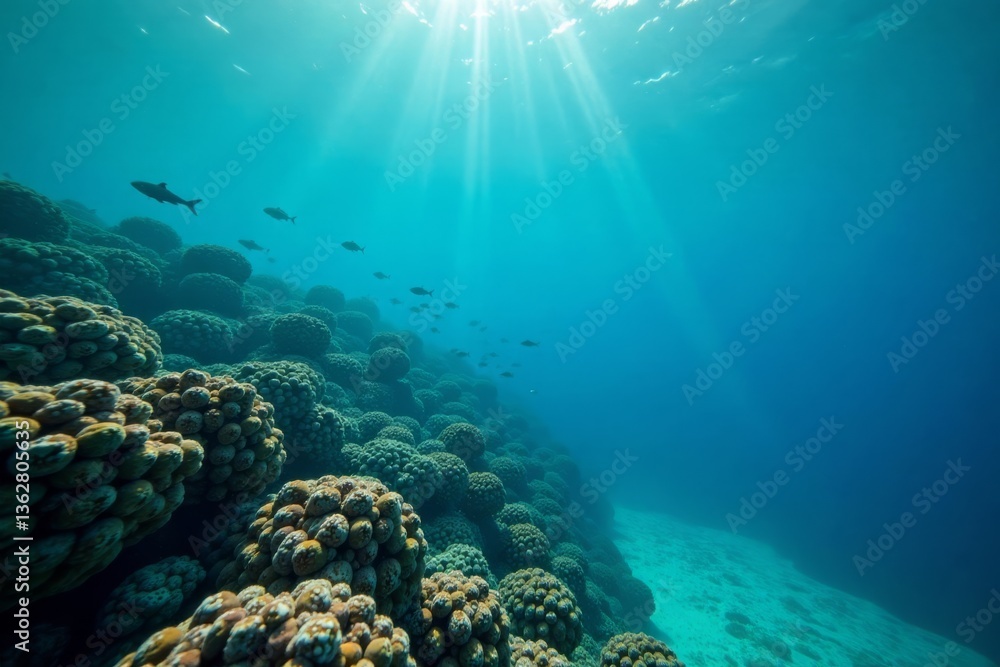 Obraz premium Schools of fish swim near turquoise ocean floor, sea floor, sea