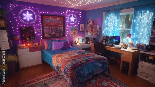 Enchanted Teen Girl's Bedroom: A Whimsical Space Filled with Lights and Color
