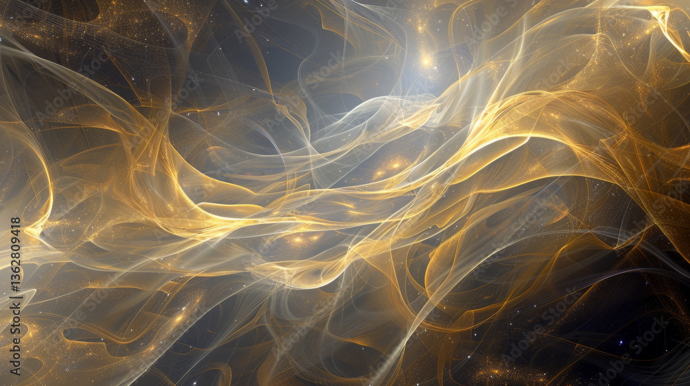 Fototapeta premium Abstract Golden Nebula Cosmic Dust and Energy Swirls Space Background