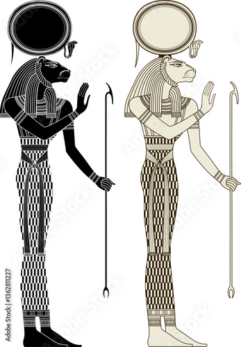 Sekhmet . Egyptian ancient symbol. Isolated figure of ancient egypt deities.Religion icon.Culture.Design element.