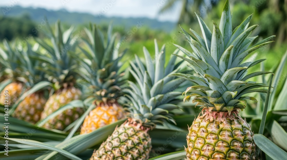 Growing pineapple harvest and producing vegetables cultivation. Concept of small eco green business organic farming gardening and healthy food Growing pineapple harvest and producing vegetables cultivation. Concept of small eco green business organic farming gardening and healthy food