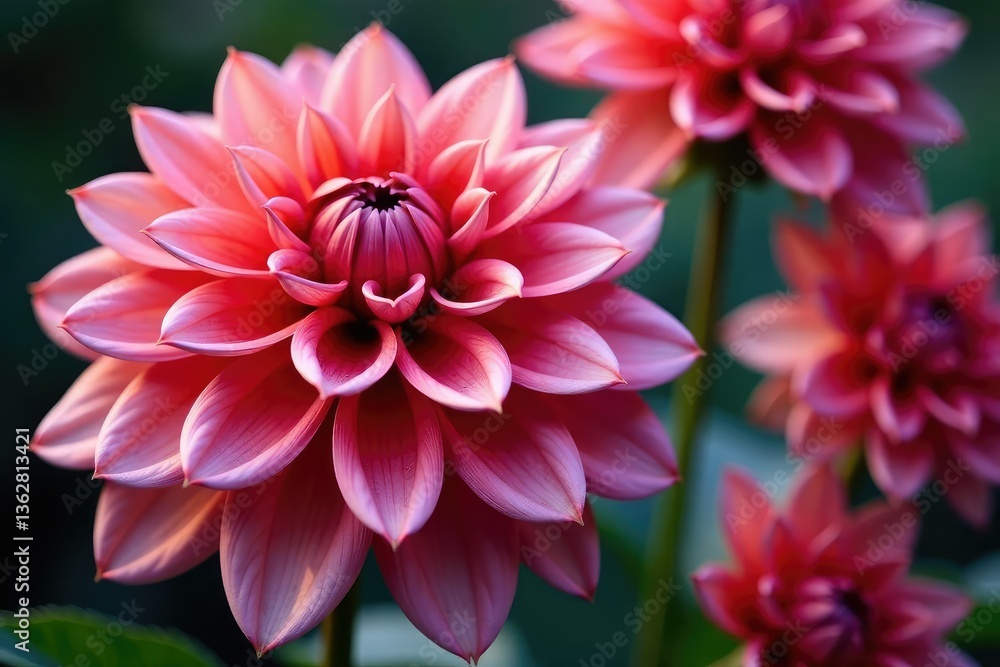 Fototapeta premium Intricate dahlia blooms, vibrant hues, lush petals, wedding, bloom, summer pattern