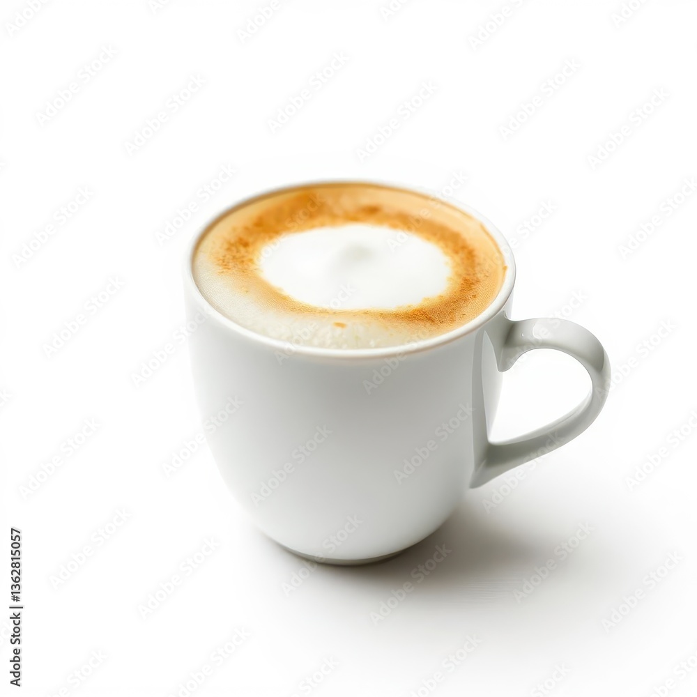 A pristine white cup brimming with fluffy cappuccino froth, set against a stark white backdrop, breakfast, studio shot A pristine white cup brimming with fluffy cappuccino froth, set against a stark white backdrop, breakfast, studio shot