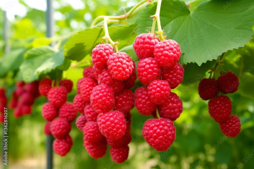 Growing raspberries harvest and producing vegetables cultivation. Concept of small eco green business organic farming gardening and healthy food Growing raspberries harvest and producing vegetables cultivation. Concept of small eco green business organic farming gardening and healthy food