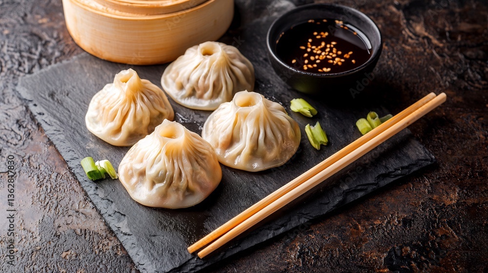 Authentic Chinese dumplings dipping sauce and chopsticks Authentic Chinese dumplings dipping sauce and chopsticks