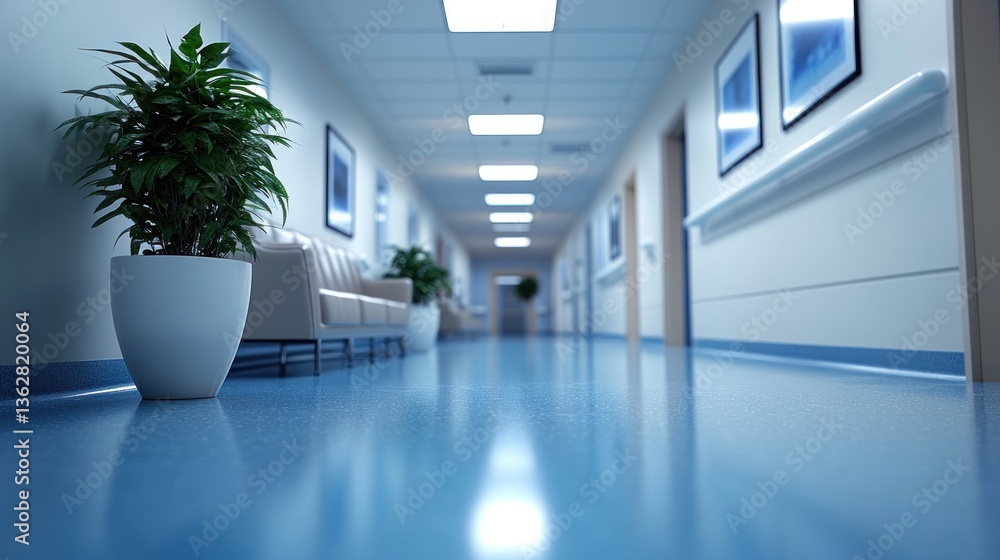 Obraz premium Serene Hospital Corridor: A Modern Healthcare Interior