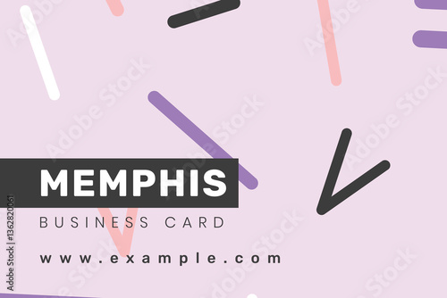 Trendy Memphis business card featuring abstract lines and shapes on a soft purple background.