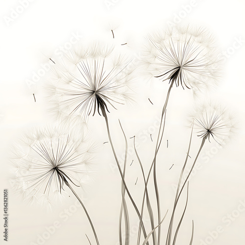 Wallpaper Mural illustrations of various trees, leaves, grasses, and botanical elements on white background. Torontodigital.ca