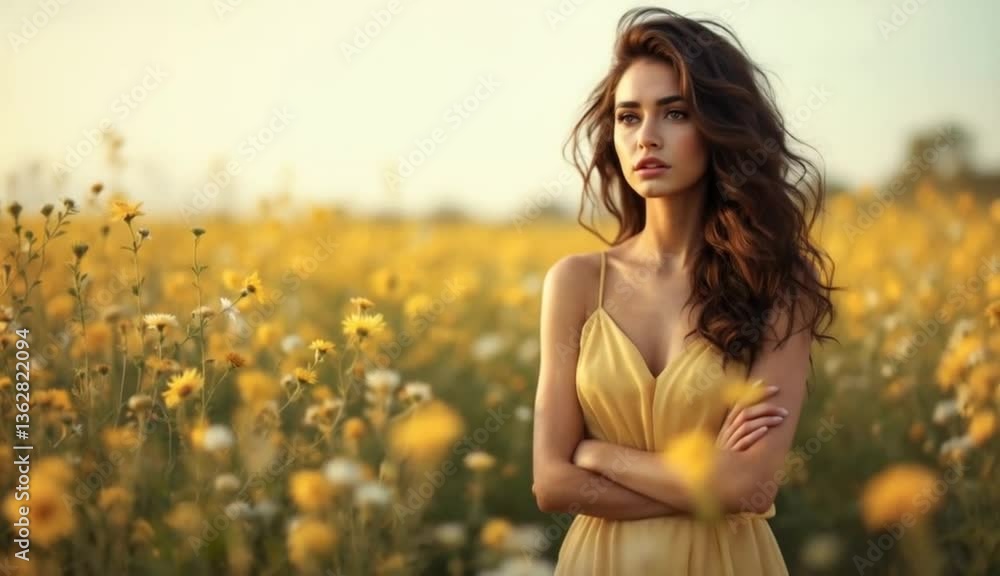 Woman in yellow dress in a field of flowers (1) Woman in yellow dress in a field of flowers (1)