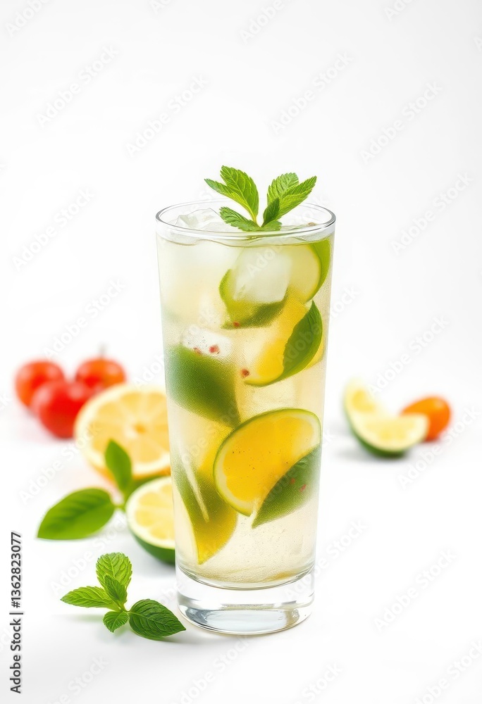 Refreshing mojito cocktail in a glass, isolated on white, image, photography, mixed drink Refreshing mojito cocktail in a glass, isolated on white, image, photography, mixed drink