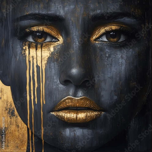Crying woman with golden tears