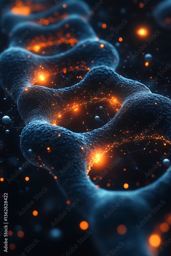 Fototapeta premium Detailed illustration of abstract structure with glowing orange particles