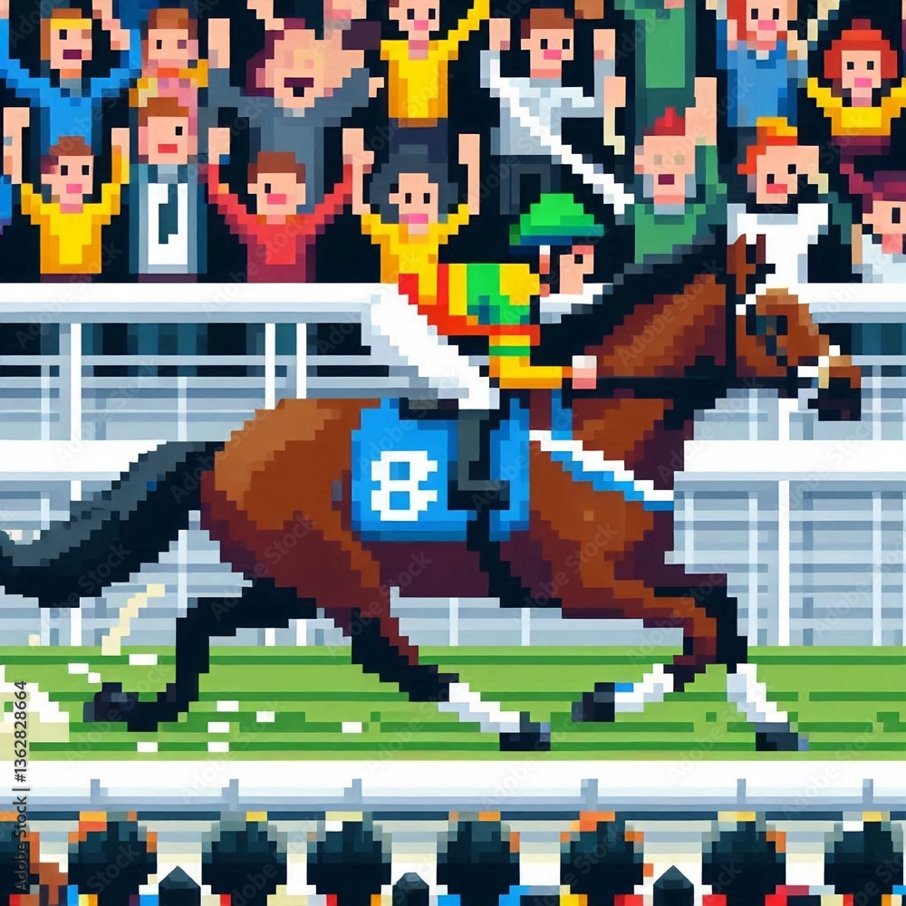 Obraz premium horse racing sports illustrator design,pixel art