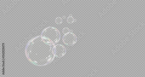 Set of multicoloured soap bubbles. On transparent background.Vector illustration. Flying air soap bubbles. Vector illustration.PNG