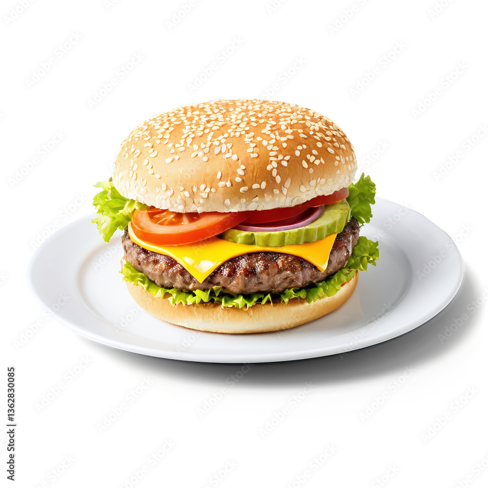 burger on a plate isolated on transparent background burger on a plate isolated on transparent background