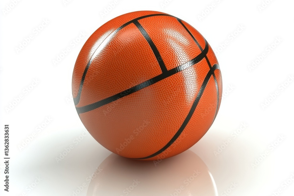 Basketball on a reflective surface showcasing its texture and design during the day Basketball on a reflective surface showcasing its texture and design during the day