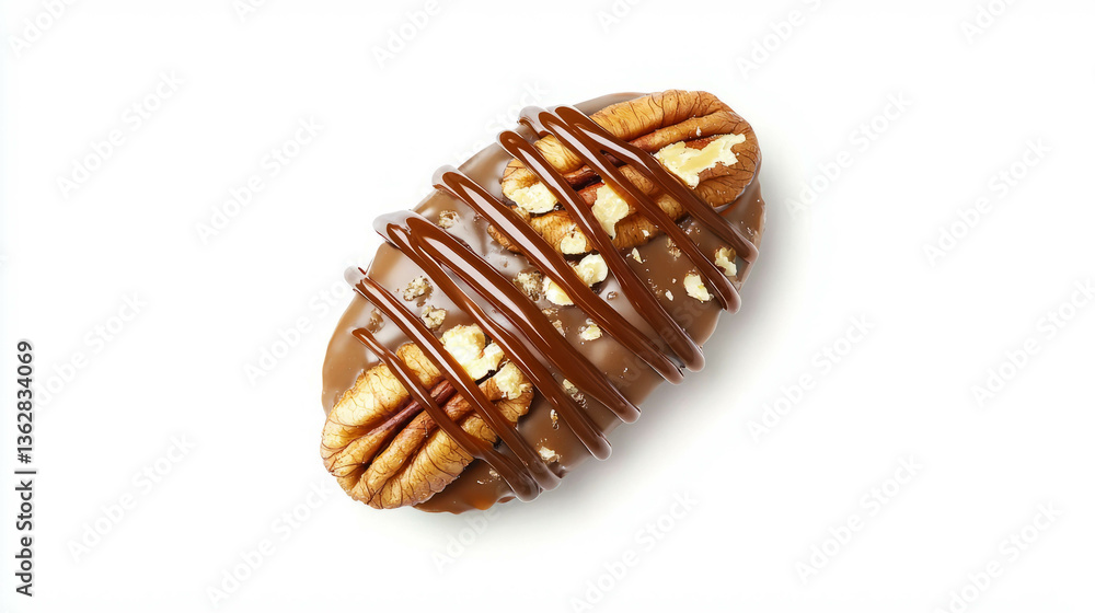 Realistic pecan praline featuring rich caramel and whole pecan nut Realistic pecan praline featuring rich caramel and whole pecan nut