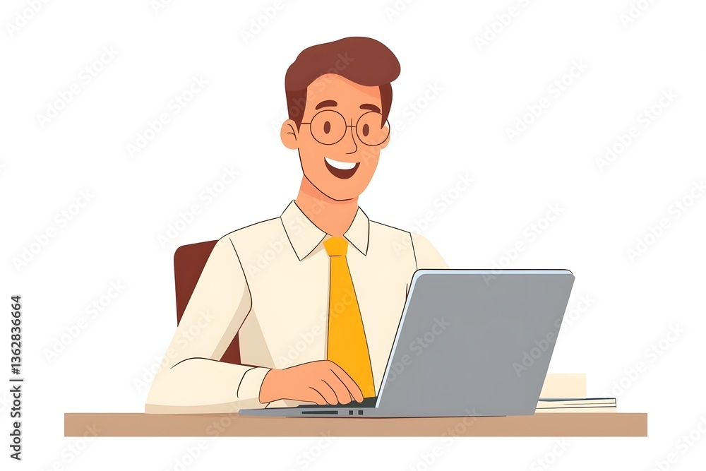 Man Working on Laptop at Desk Smiling with Optimism Man Working on Laptop at Desk Smiling with Optimism