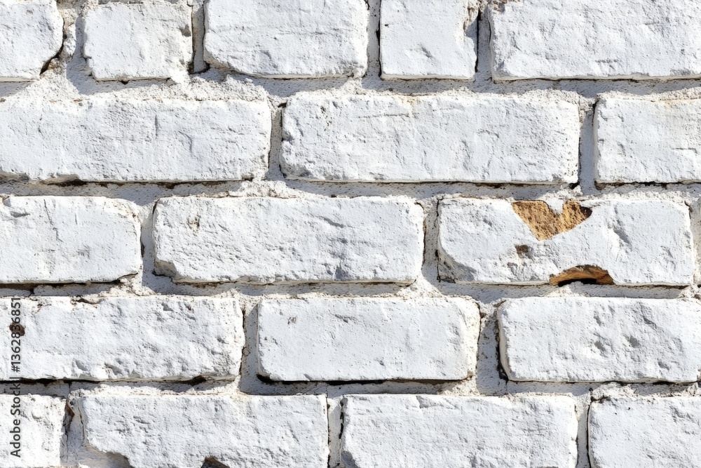 White brick wall texture with weathered spots and irregularities in a well-lit setting White brick wall texture with weathered spots and irregularities in a well-lit setting