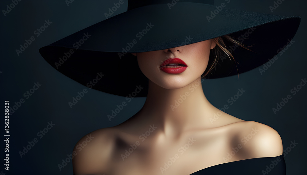 Woman Hat Lips and Shoulder, Elegant Fashion Model in Black Hat. Woman Hat Lips and Shoulder, Elegant Fashion Model in Black Wide Broad Brim Hat, Retro Lady Beauty Portrait Woman Hat Lips and Shoulder, Elegant Fashion Model in Black Hat. Woman Hat Lips and Shoulder, Elegant Fashion Model in Black Wide Broad Brim Hat, Retro Lady Beauty Portrait