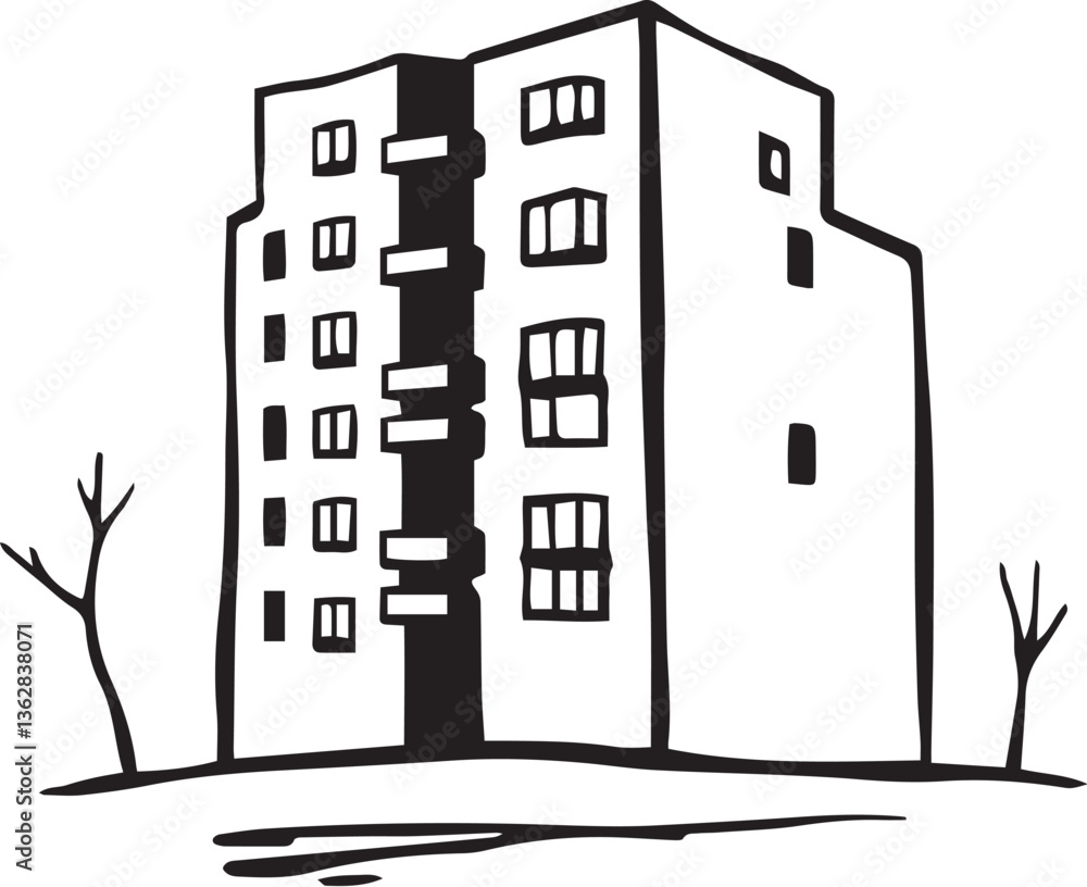 Naklejka premium City building. Hand drawn vector illustration