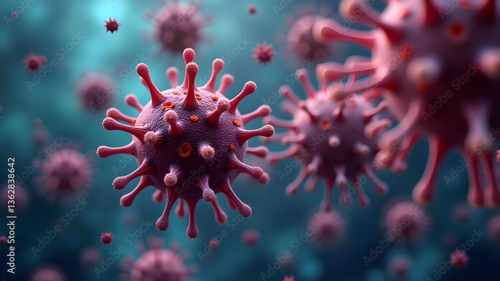 Fototapeta premium Detailed 3D render of pathogenic virus particles, for Microbiology, Science, Medicine