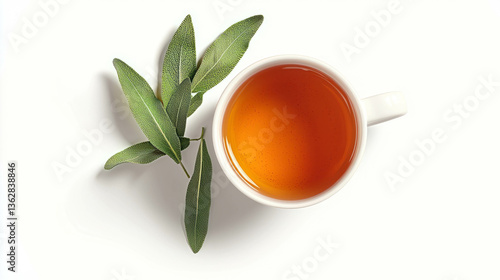 Wallpaper Mural Warm herbal refreshment with sage tea in white ceramic mug for relaxation Torontodigital.ca