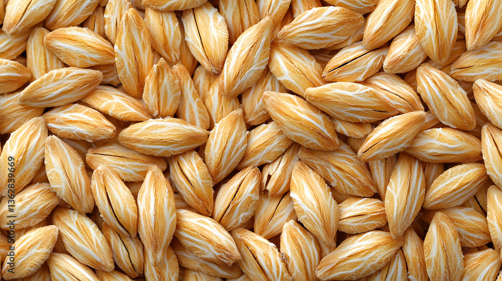 Close-Up View of Barley Grain Seeds for Agriculture or Brewing,top-down view food production.They are densely packed together,top view Close-Up View of Barley Grain Seeds for Agriculture or Brewing,top-down view food production.They are densely packed together,top view