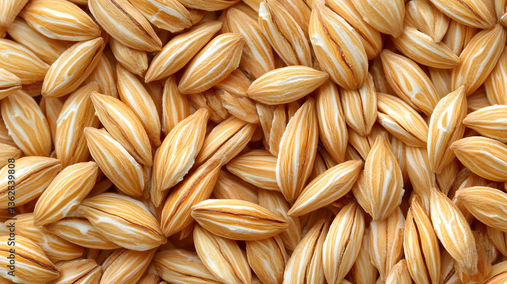 Close-Up View of Barley Grain Seeds for Agriculture or Brewing,top-down view food production.They are densely packed together,top view Close-Up View of Barley Grain Seeds for Agriculture or Brewing,top-down view food production.They are densely packed together,top view