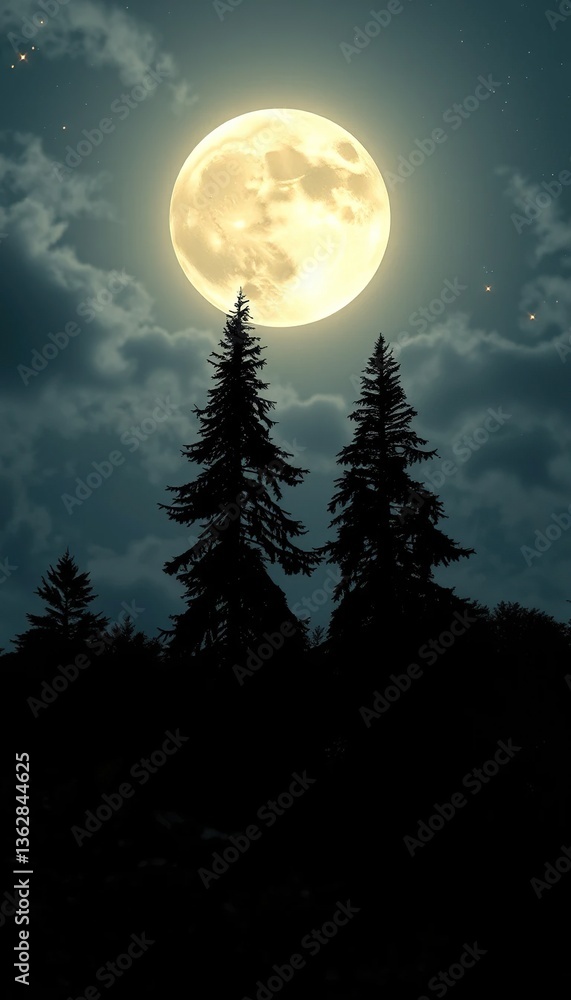 Mystical Full Moon Night with Swaying Trees Mystical Full Moon Night with Swaying Trees