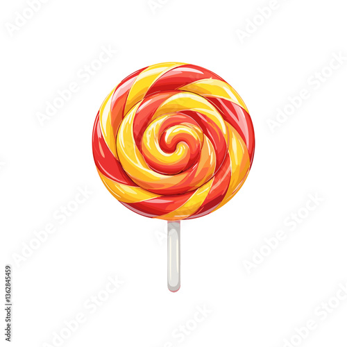 Colorful spiral lollipop with red and yellow swirls in a playful candy design