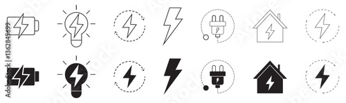 Energy icons set with power symbols